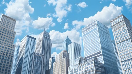 Fototapeta premium Modern Skyscrapers Under a Partly Cloudy Sky