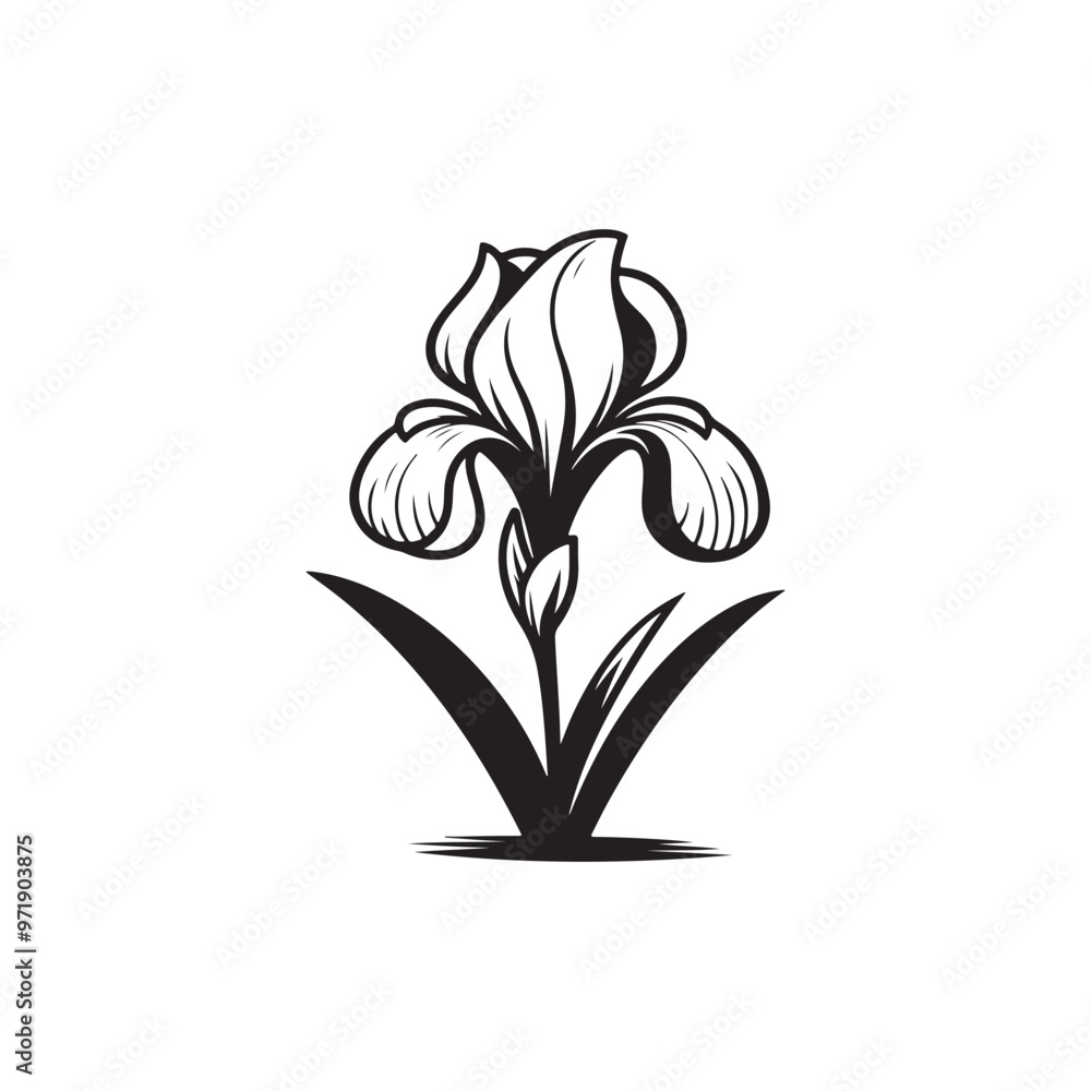 Wall mural Isolated Iris Flower - Detailed Botanical Sketch in Vector Format.