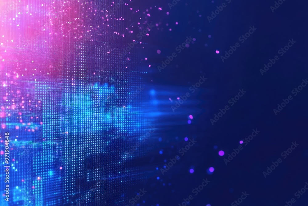 Sticker vibrant abstract digital background featuring dynamic blue and pink particles with light bokeh effec