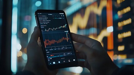 Investors analyze the data stock market index via smartphone screen to trade the stock chart for planning investments take profit trade stock exchange market and cryptocurrency data fi : Generative AI