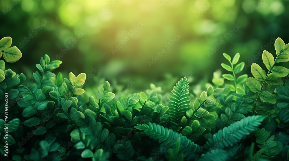 Poster Abstract background nature view with copy space using as background natural landscapeTextures Leaves cover page fresh wallpaper concept : Generative AI
