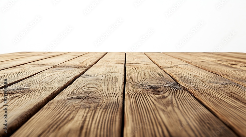 Poster empty light wooden table isolated on white : generative ai