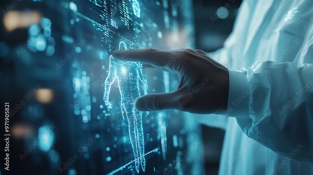Aufkleber Medical worker touch virtual medical revolution and advance of technology Artificial IntelligenceAI Deep Learning for medical researchTransformation of innovation and technology for fu : Generative AI