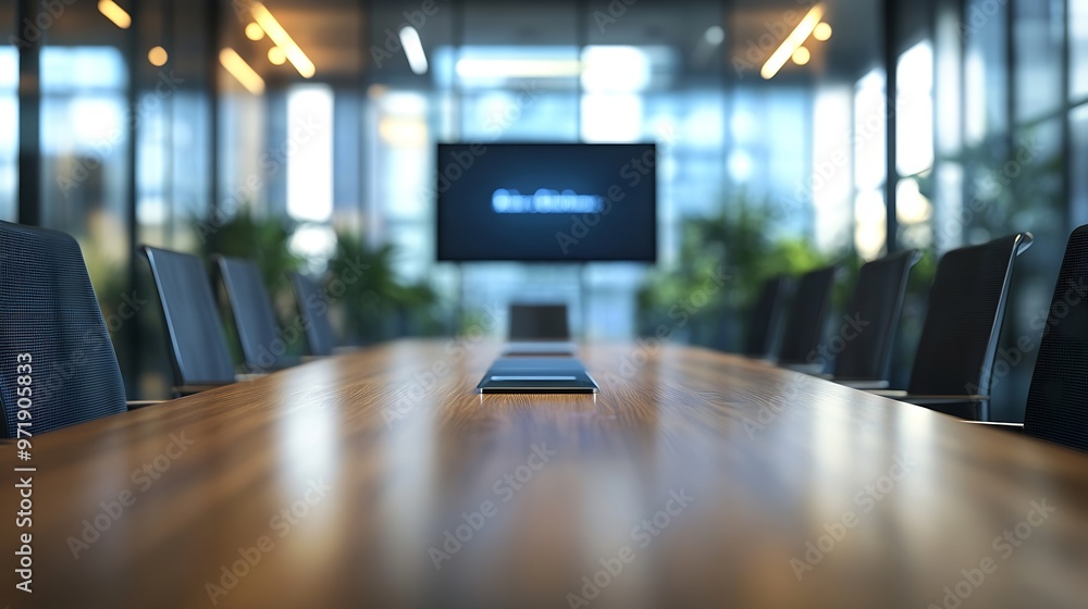 Poster New board room with table chairs and LCD display on wall : Generative AI
