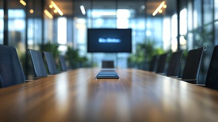 New board room with table chairs and LCD display on wall : Generative AI