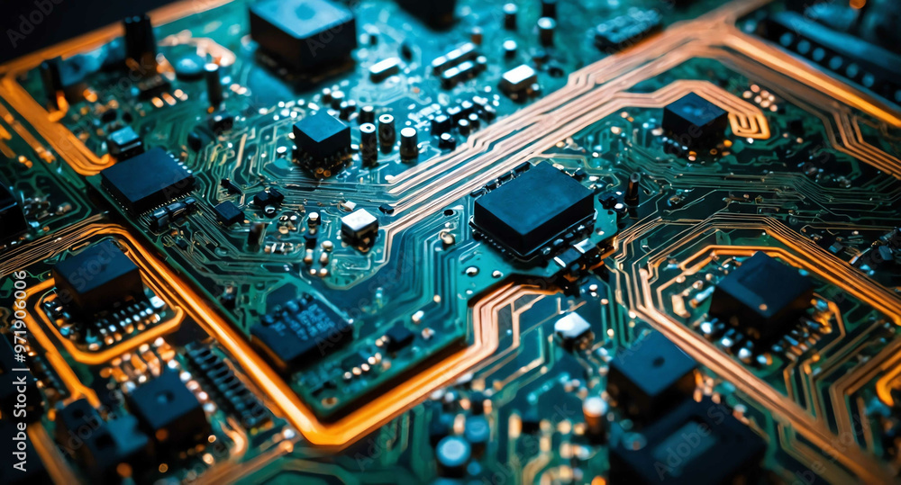Poster futuristic circuit board paths abstract background