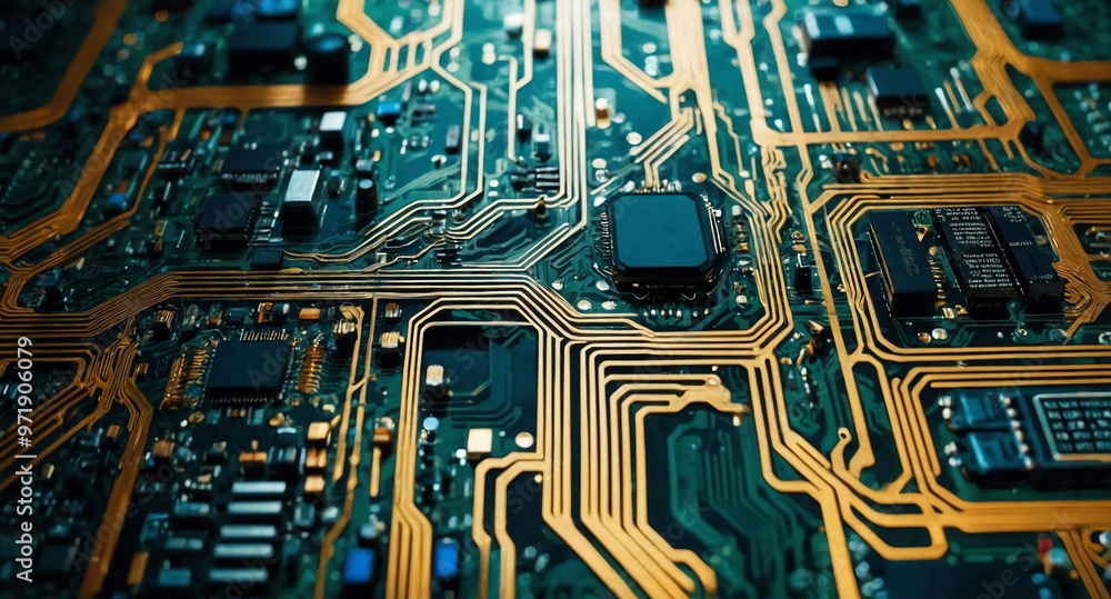 Poster futuristic circuit board paths abstract background