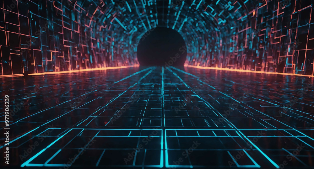 Poster futuristic grid glowing pathways abstract background