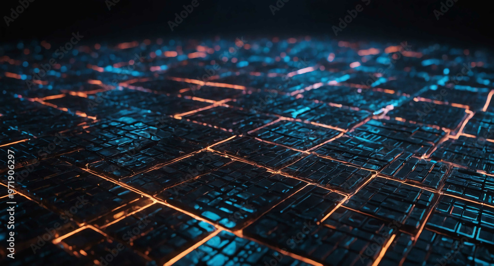 Poster futuristic tech grid glowing paths abstract background