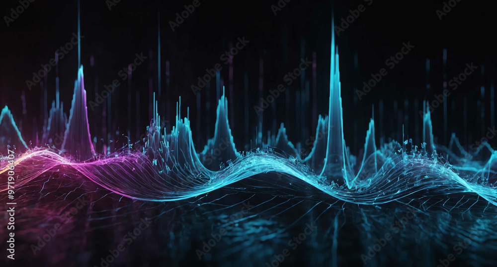 Poster futuristic tech waveforms glowing abstract background