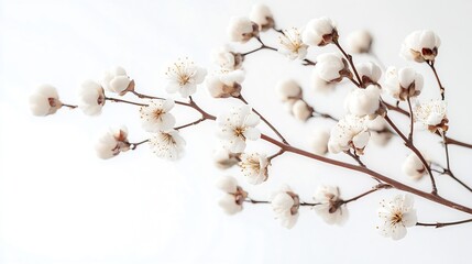 Cotton flower branch isolated on white background Top view : Generative AI