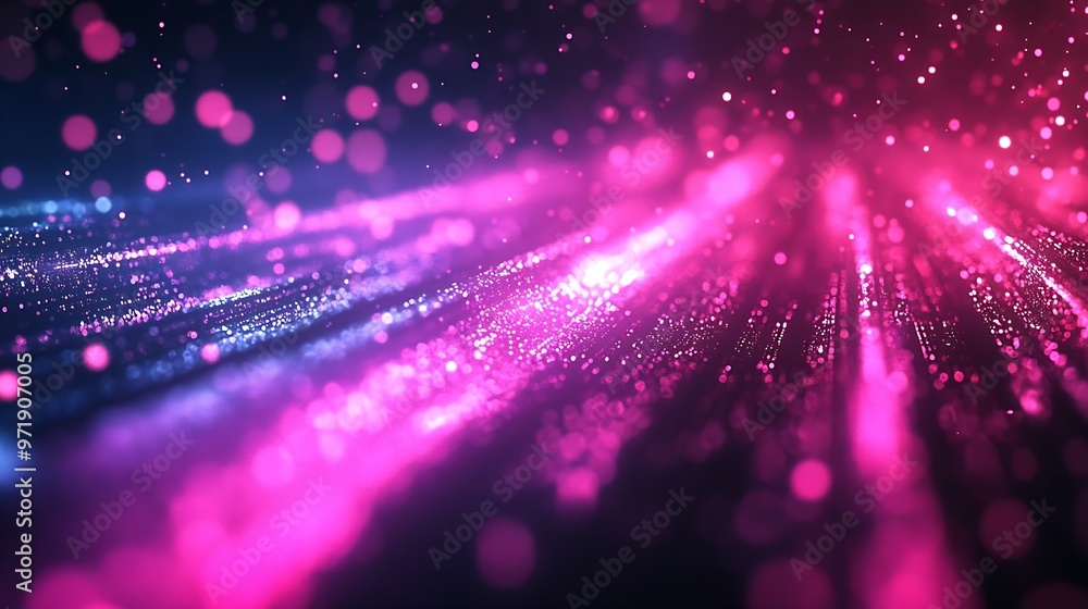 Poster neon magenta background abstract bright black sparkle futuristic neon light tracks in cyberpunk styl