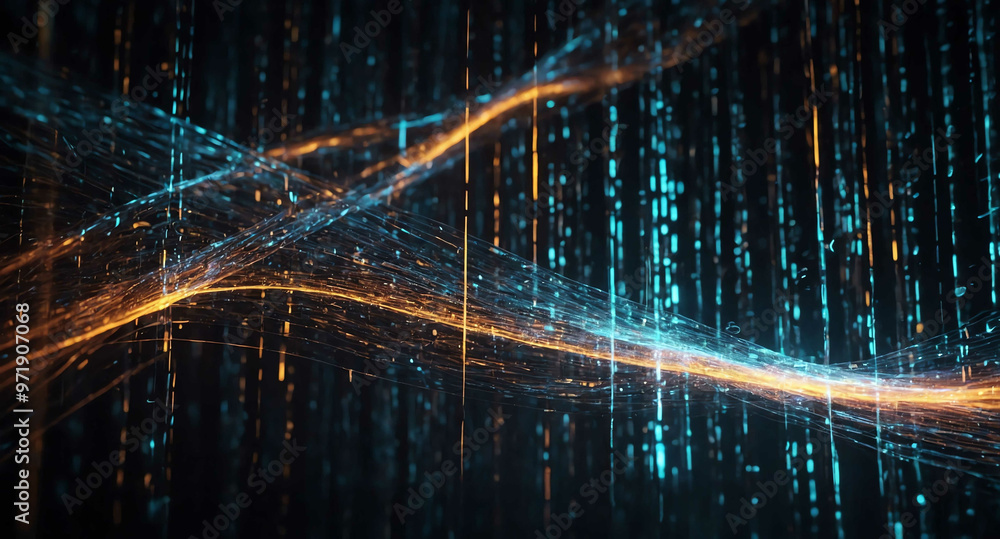 Poster glowing binary streams with light abstract background