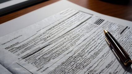 Realistic Image of a Contract Paper on a Professional Desk with Business Documents, Pen, and Office Supplies in a Corporate Workspace Setting