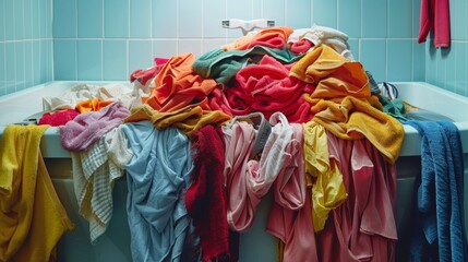 illustration of messy clothes on top of the washing machine