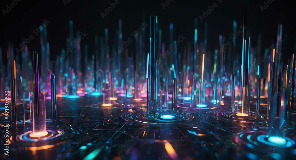 Aufkleber glowing holographic tech nodes abstract background