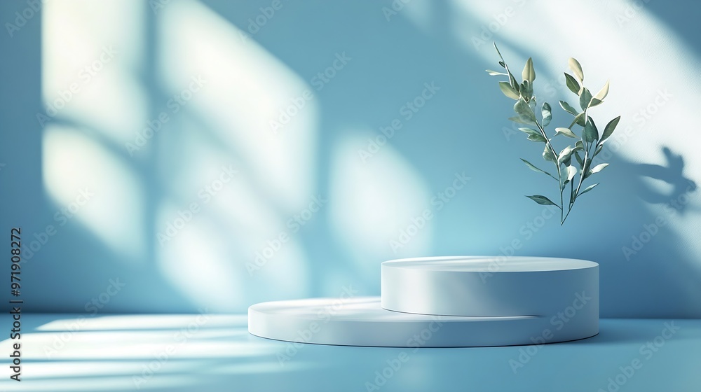 Poster pastel blue background for product display or mock up with shadow and light : generative ai