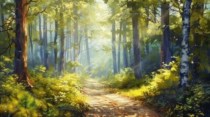 Obraz premium Path through a forest at sunset generative ai