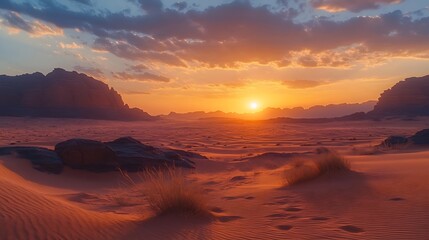 Beautiful desert sunrise view near TabukSaudi Arabia : Generative AI