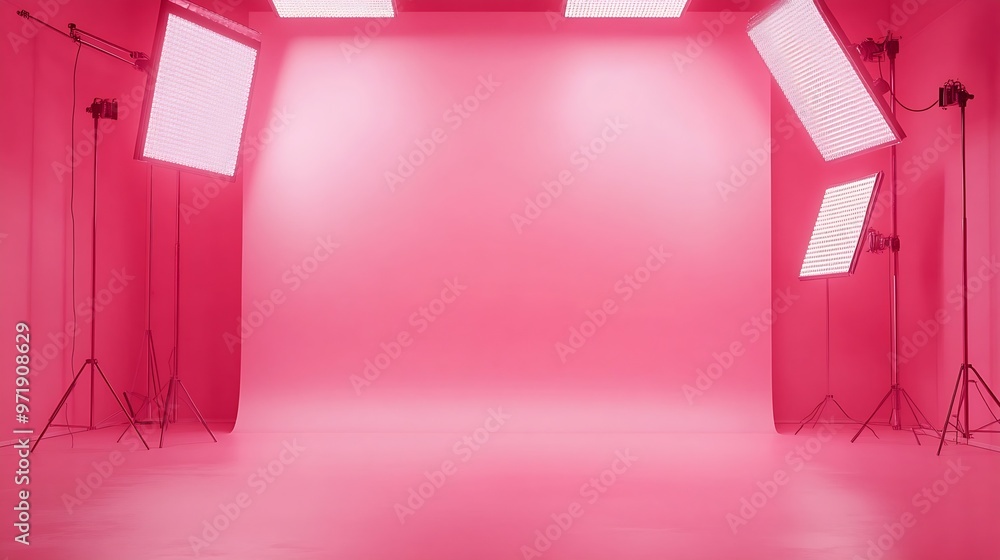 Poster pink studio space room corner template and background : generative ai