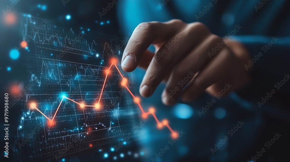 Poster businessman touching increase arrow graph corporate future growth year 2023 to 2024 new goals with p
