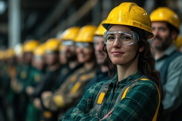 A group of workers in safety gear, showcasing teamwork and professionalism in an industrial setting.
