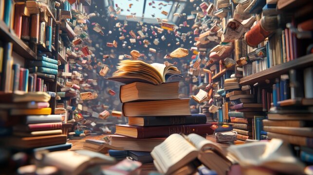 Books imagination, 3d illustration.the concept of international literacy day, copy space. World book day.