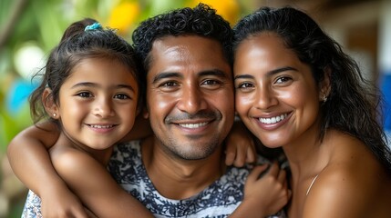 Fototapeta premium Family of darkskinned Latino mom dad son and daughters looking happy and healthy celebrating their day : Generative AI