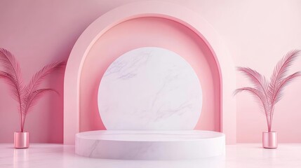 Obraz premium Polished marble stage, smooth curves, minimal design, 3D illustration