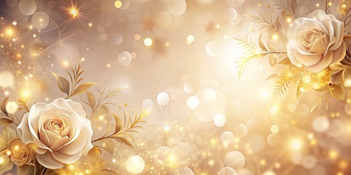 Romantic anniversary background featuring a delicate floral pattern, soft golden lighting, and subtle sparkles, perfect for commemorating a loving couple's special milestone celebration.