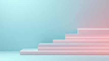 Tiered flat platform, subtle glowing edges, clean minimalist design, 3D illustration