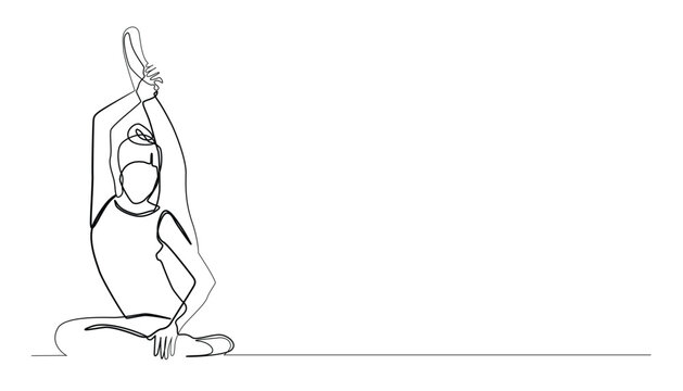 line art drawing woman ballet dancer.one line drawing of ballet dancer bending legs up.single line vector illustration.isolated white background