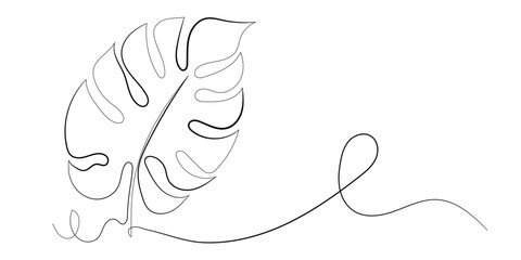 continuous line monstera leaf.one line drawing of monstera leaf icon.single line vector illustration.isolated white background