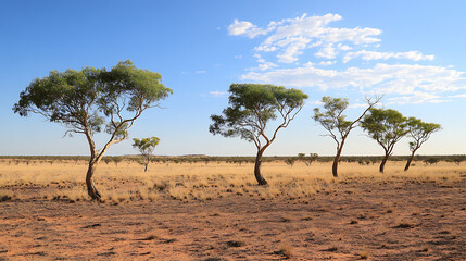 Obraz premium A group of small, resilient desert trees with twisted trunks, typical of the Australian Outback's unique flora 