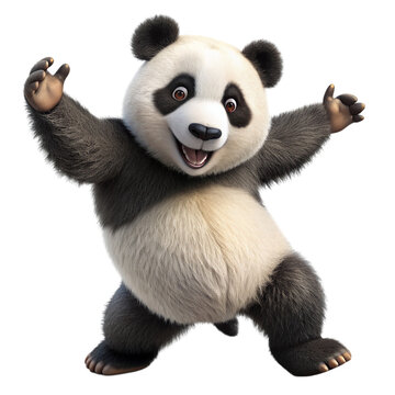 Funny panda dancing Isolated on transparent background.