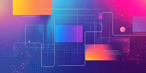 Colorful abstract geometric shapes and lines on blurred background