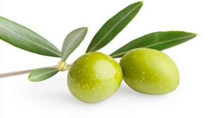 Obraz premium Two green olives on a white background
