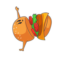 Dancing burger mascot. Premium vector file
