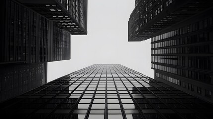 Fototapeta premium Black and White Perspective of a Skyscraper in the City
