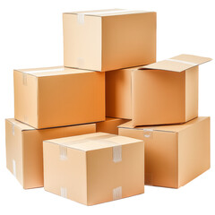 stack of cardboard boxes on transparent background, cardboard pile or stack carton or piles box isolated on white background
