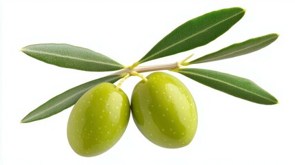 Obraz premium Two green olives on a white background