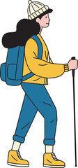 Woman hiker daypack walking, vector illustration