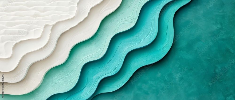 Poster abstract layered waves with shades of blue and white, creating a textured pattern resembling water a