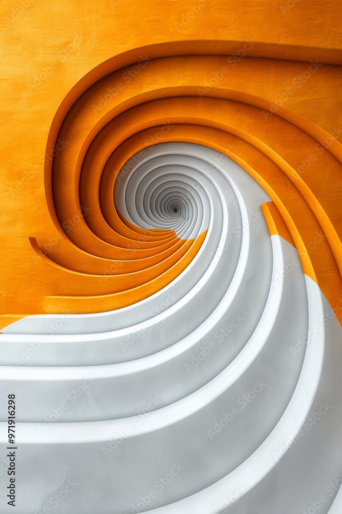 Poster abstract spiral staircase with orange and white colors, creating captivating geometric patterns and 