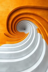 Obraz premium Abstract spiral staircase with orange and white colors, creating captivating geometric patterns and a sense of depth.