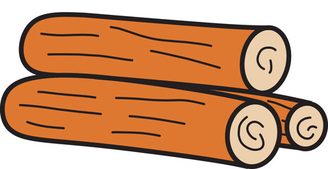 Three Firewood in a row. Chopped wood, wooden campfire, flat vector illustration