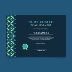 Islamic Oriental Geometric Certificate Design with Vertical Ornament on The Left Side and Dark Theme