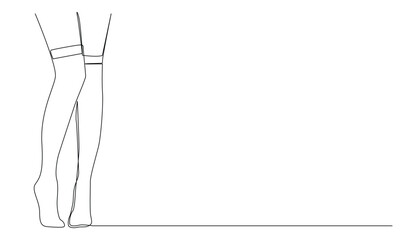 continuous line drawing of woman's legs in long socks.one line drawing of urban fashion woman.single line vector illustration.isolated white background