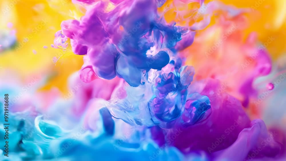 Poster vivid ink swirling in water, blending vibrant colors to create a dynamic and artistic abstract patte