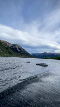 Views of Lake Pearson with mountains at the background , South Island, New Zealand, Lake in the mountains
